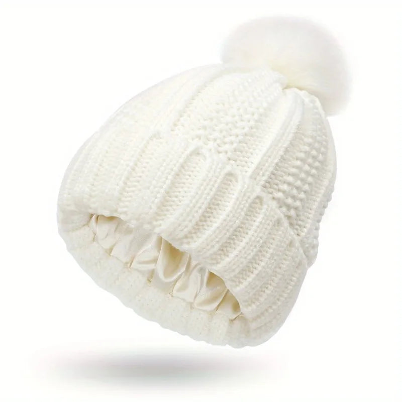 Satin Lined Pom Pom Beanie